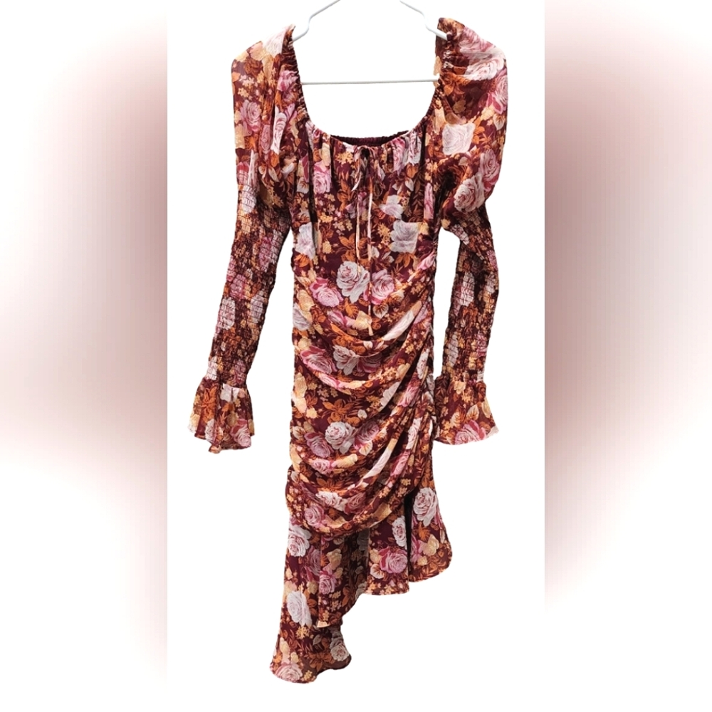 Wayf NWT asymmetrical ruched floral print dress,  size S